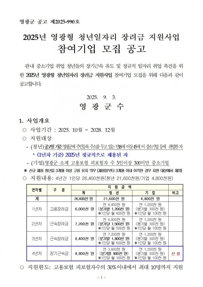 (공고)영광형 청년일자리 장려금 지원사업 공고001.jpg